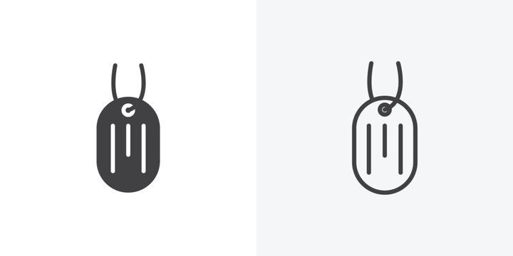 Dog tag icon vector sign symbol isolated on white. Stroke and clipart style