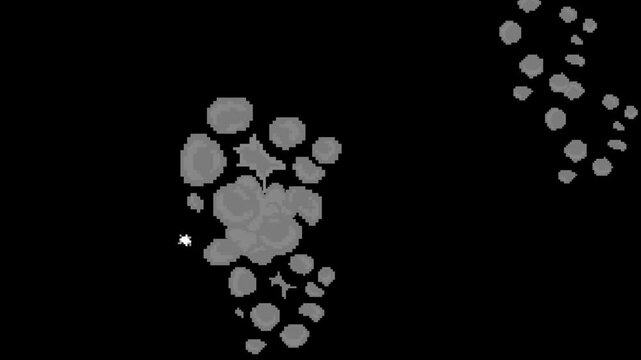 Pixel Art Smoke Puffs and Sparkles Animation on Black Background