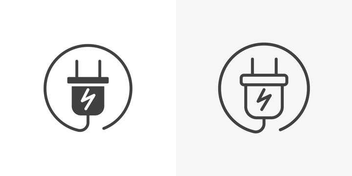 Electric plug icon vector sign symbol isolated on white. Stroke and clipart style