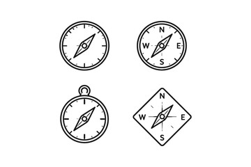 Fototapeta premium Collection of four simple line art compass icons for navigation and direction