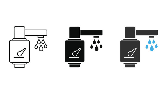 Soap dispenser icon set for hygiene and handwashing safety protocols in flat vector design representing cleanliness and sanitation standards