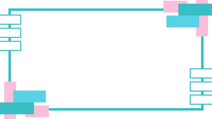 Obraz premium Abstract Geometric Border with Teal and Pink Blocks on a White Background