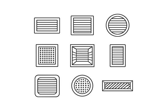 Collection of various ventilation grate and vent icons in a clean line art style