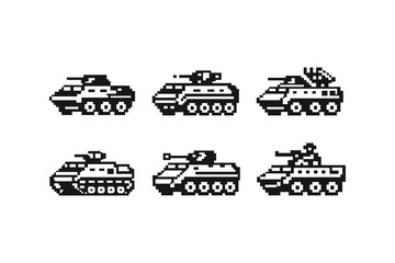 Obraz premium Collection of pixel art tanks in various designs and configurations
