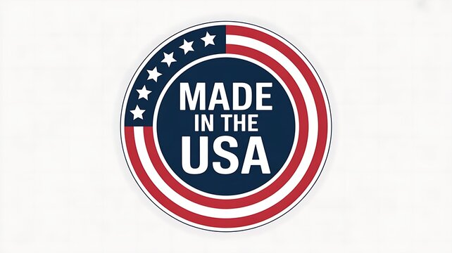 Patriotic Made in USA label, American flag badge, red white blue sticker, USA origin mark