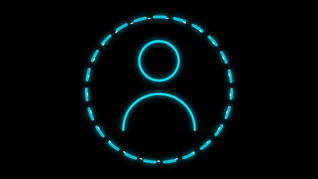 Glowing blue user profile icon animation featuring a rotating dashed circle effect moving in a seamless cinematic loop for digital interface design and modern web graphics