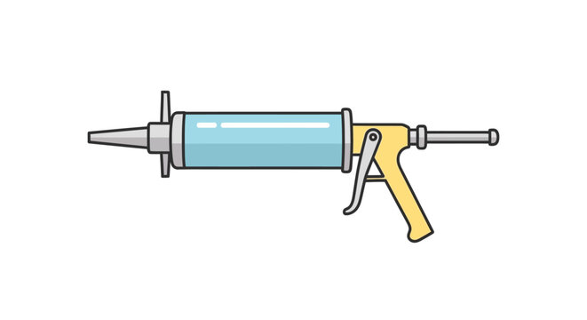 Caulking gun with blue cartridge.