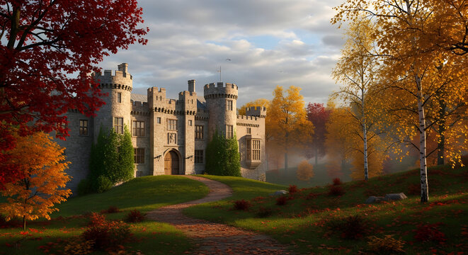 Historic Castle Architecture Stone Building.