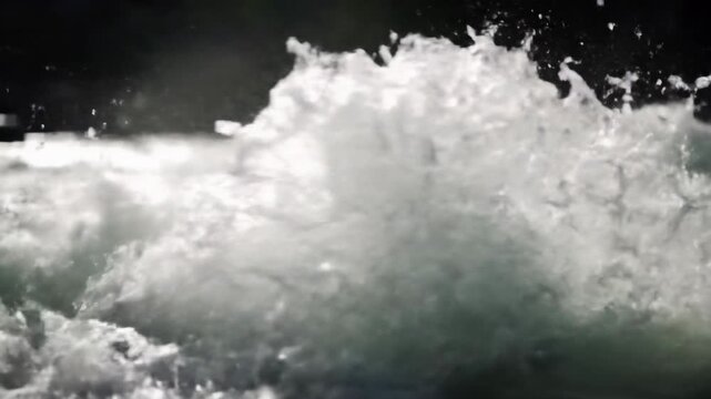 dynamic ecu video of turbulent, frothing white water, iridescent bubbles, opalescent foam, sharp focus, dark bokeh, untamed power of nature concept