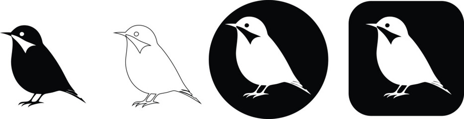 Fototapeta premium Stylized bird variations in silhouette and outline on a white background, symbol black