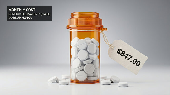 Healthcare affordability crisis shown by high pharmaceutical markup on prescription drugs for medical expense social awareness and insurance reform.