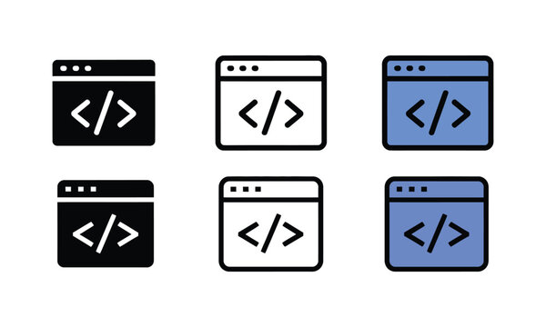Web development coding browser window icon collection set