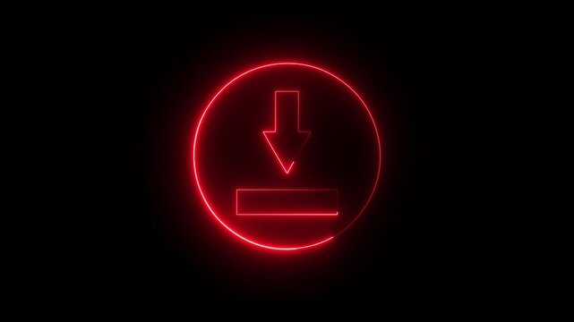 neon download button icon animation. 4k video animation