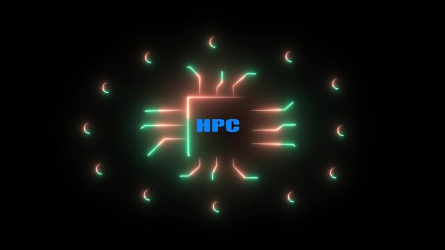 Glowing neon HPC Product lifecycle management system technology concept. Technology, 4k animation video