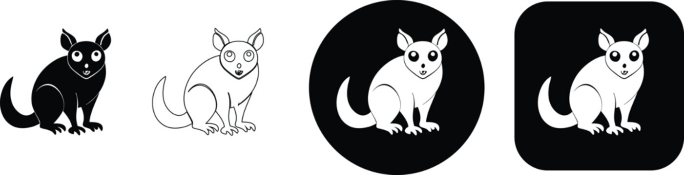 Four stylized possum featuring black silhouette outline circle and square variations