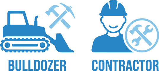 Construction icons with bulldozer and contractor © NadimMahmud
