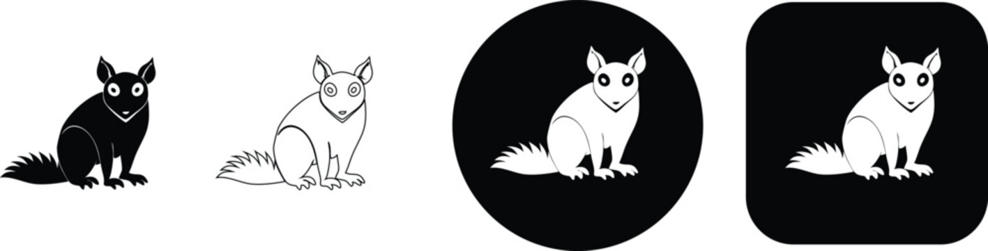 Four possum featuring black silhouette white outline black circle and black square variations