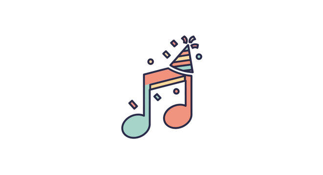 Colorful music note with party hat.