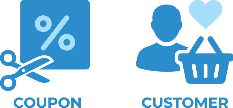 Discount coupon and customer icons, vector graphics