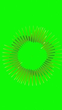 Radial lines oscillate in a circular audio visualizer sunburst pattern with a seamless 3D animation loop over a green screen background for music vfx