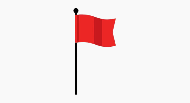 Simple red flag waving on a black pole against a white background
