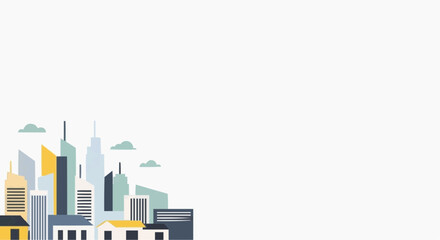 Fototapeta premium Modern City Skyline with Geometric Buildings and Clouds in Flat Design Style