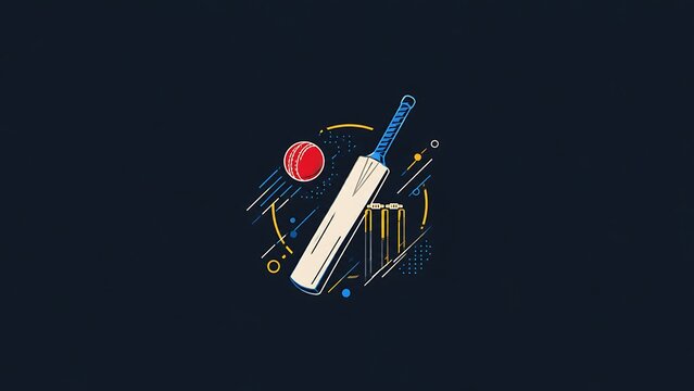 Modern Design Cricket Bat and Ball Wallpaper &ndash; Minimalist Sports Icon on Dark Background