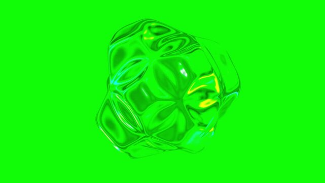 Glass geometric cubes morph with translucent green reflections and glassmorphism style in a seamless 3D animation loop over a green screen background