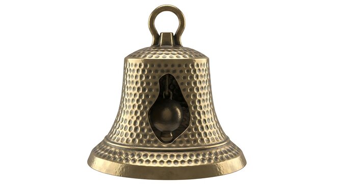 Brass cowbell with hammered texture and ring handle