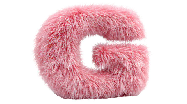 A 3d rendered pink furry letter g on a white background typography element graphic design resource