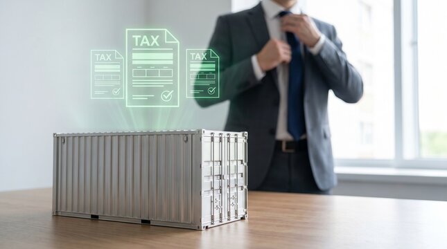 Businessman Managing International Shipping Tax and Customs Compliance