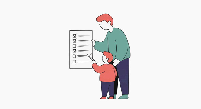 Father and son checking off tasks on a checklist together