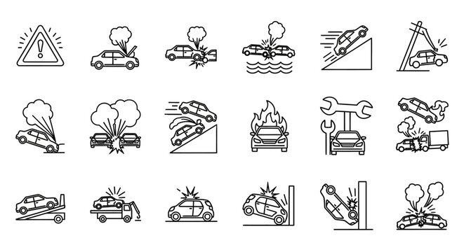 Construction icons, 20 black line icons, roadwork symbols, engineering signs, industrial illustrations
