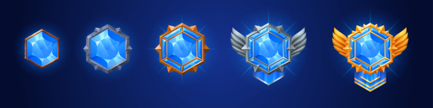 Game rank gem badge ui award achievement in vector