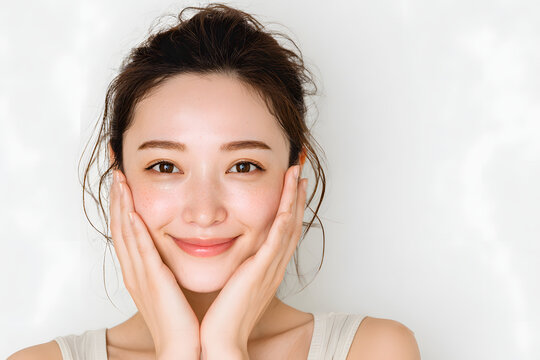 美肌とスキンケアをイメージした30代日本人女性