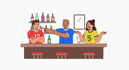 Fototapeta premium Friends watching sports at a bar cheering and laughing together