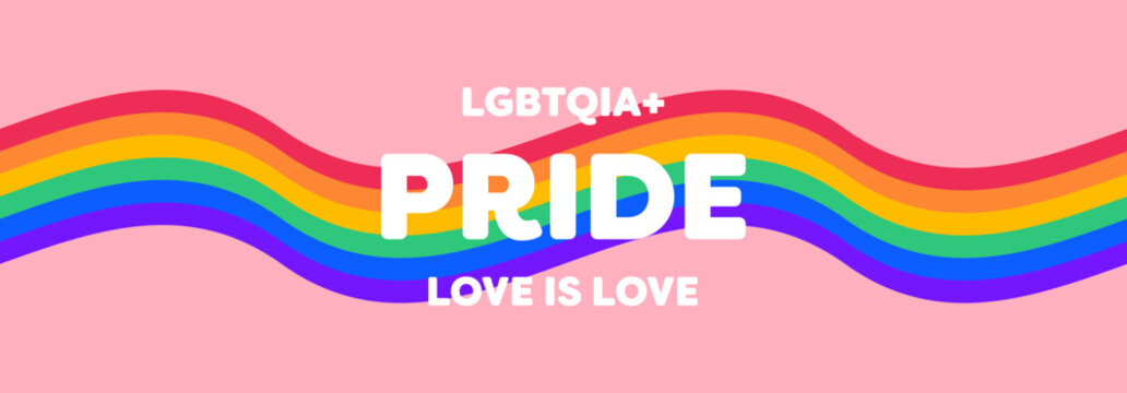 LGBTQIA Pride Web Banner Design. Rainbow Pride Flag Background for LGBTQIA+ Pride Month. LGBTQ Pride Month Vector Illustration, Banner, Background, Template. 