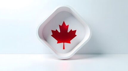 Fototapeta premium A red maple leaf symbol on a white background in a diamond shape