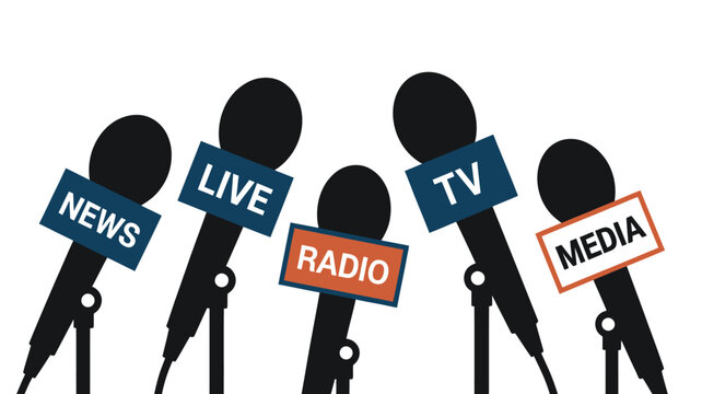  Media microphone logo illustration with news radio and television broadcasting concept
