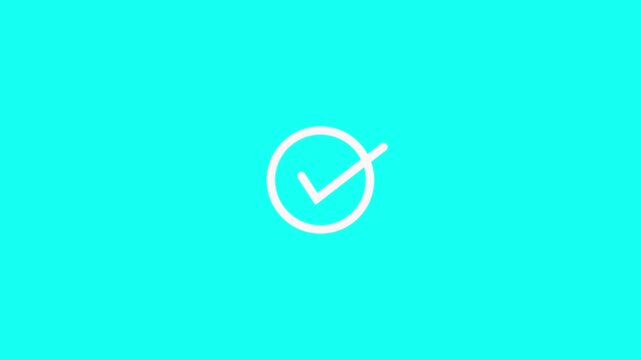 Right tik mark icon loop animation .4k video on cyan background