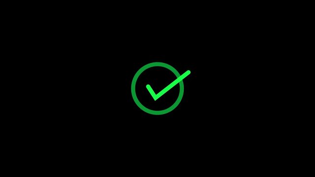 Abstract check mark red color, Tik mark icon animation. Animated OK Check Mark Icon on black Background