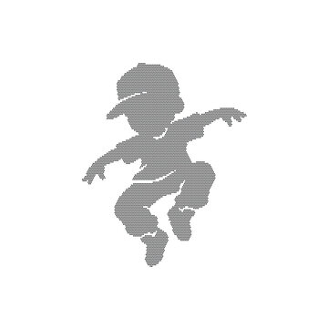 Urban street dancer silhouette vector, hip hop boy jumping in mid-air, energetic breakdancer wearing cap and baggy clothes, gray textured graphic