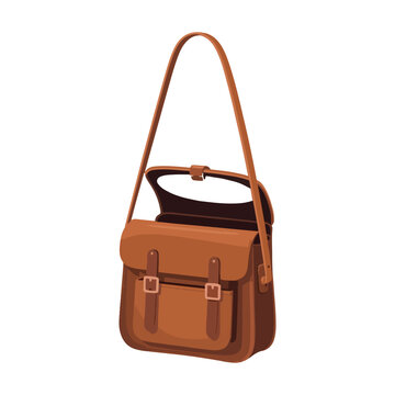 Cartoon of an empty brown leather handbag with tan handles