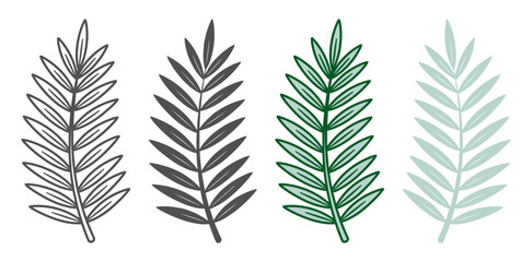 Green leaf collection with different styles. Simple botanical and herb outline icons. © Alla