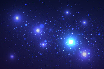 Night sky filled with bright blue glowing stars creating a magical fantasy background © Oleksandr