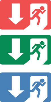 Illustrazione vettoriale di cartello uscita di emergenza con simbolo direzionale. Ideale per sicurezza sul lavoro, edifici pubblici, evacuazione e segnaletica normativa.	
