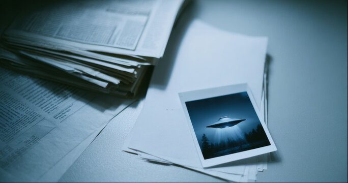 Photograph of UFO on Paper Stack