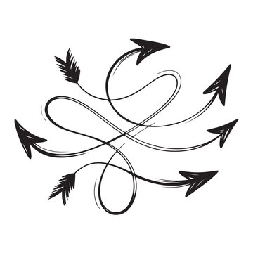 Hand drawn black abstract arrow cluster with feathered tips