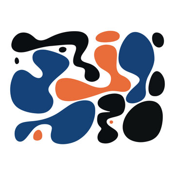 Minimalist abstract serigraph print with overlapping blue and orange shapes