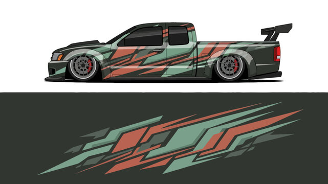 Sleek racecar with bold green and red graphics speeding on a track.